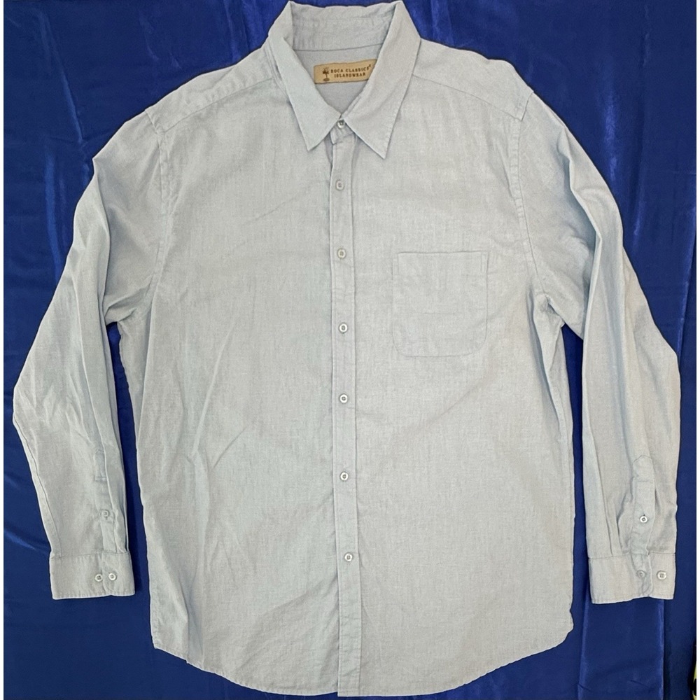 Boca Classics Islandwear Men's XL Linen Blend Light Blue Long Sleeve Button Up